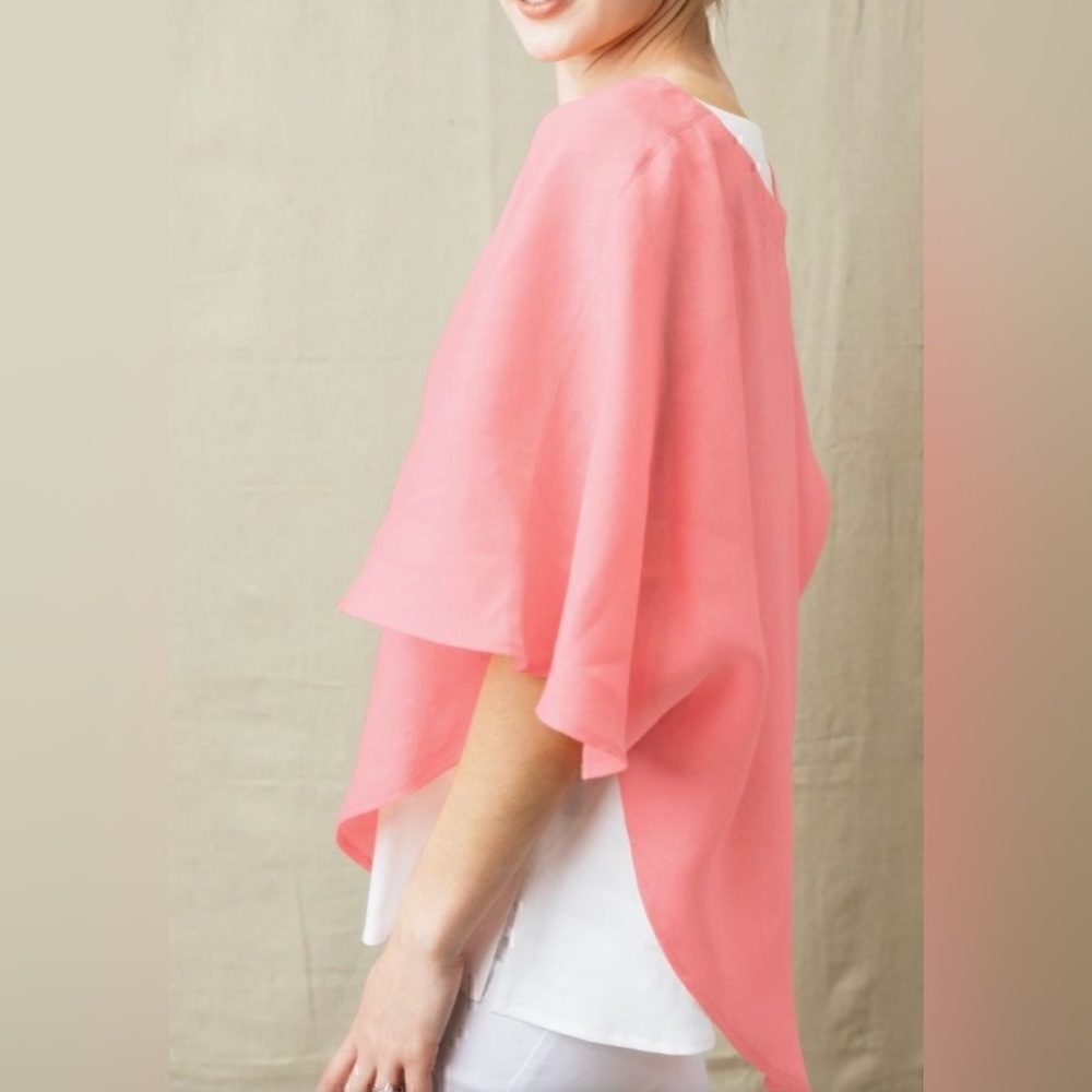 Set of 3 Amelline Linen Ponchos. Coral, Blue and Orange Cowl Neck. One Size